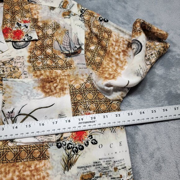 Protest Button Up Short Sleeve Shirt Oriental Map Theme Red Brown Tan Wm Sz M - Picture 8 of 9